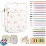 Bible Cover Case for Women,Bible Study Supplies Accessories,Bible Journaling Kit,Pink Flower Carrying Case with Highlighters