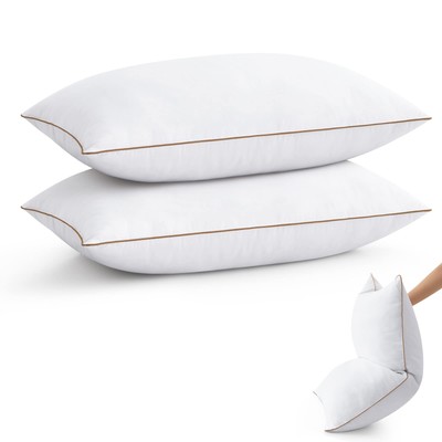   Goose Feather Down Pillows King Size Set of 2, Soft Fluffy Luxury Hotel Col...