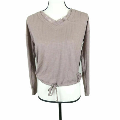 Self E by Self esteem Brown Juniors Size M Lace=Trim V-Neck Drawstring Top NWT