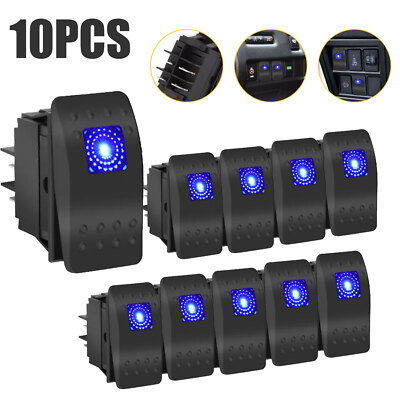 10PCS Waterproof Marine Boat Car Rocker Switch 12-24V SPST ON-OFF 4PIN Blue LED