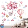 Animals Balloon Wall Stickers for Nursery: Baby Girls Kids Boys Bedroom Wall Decals - Pink Hot Air Balloon Elephant Fox
