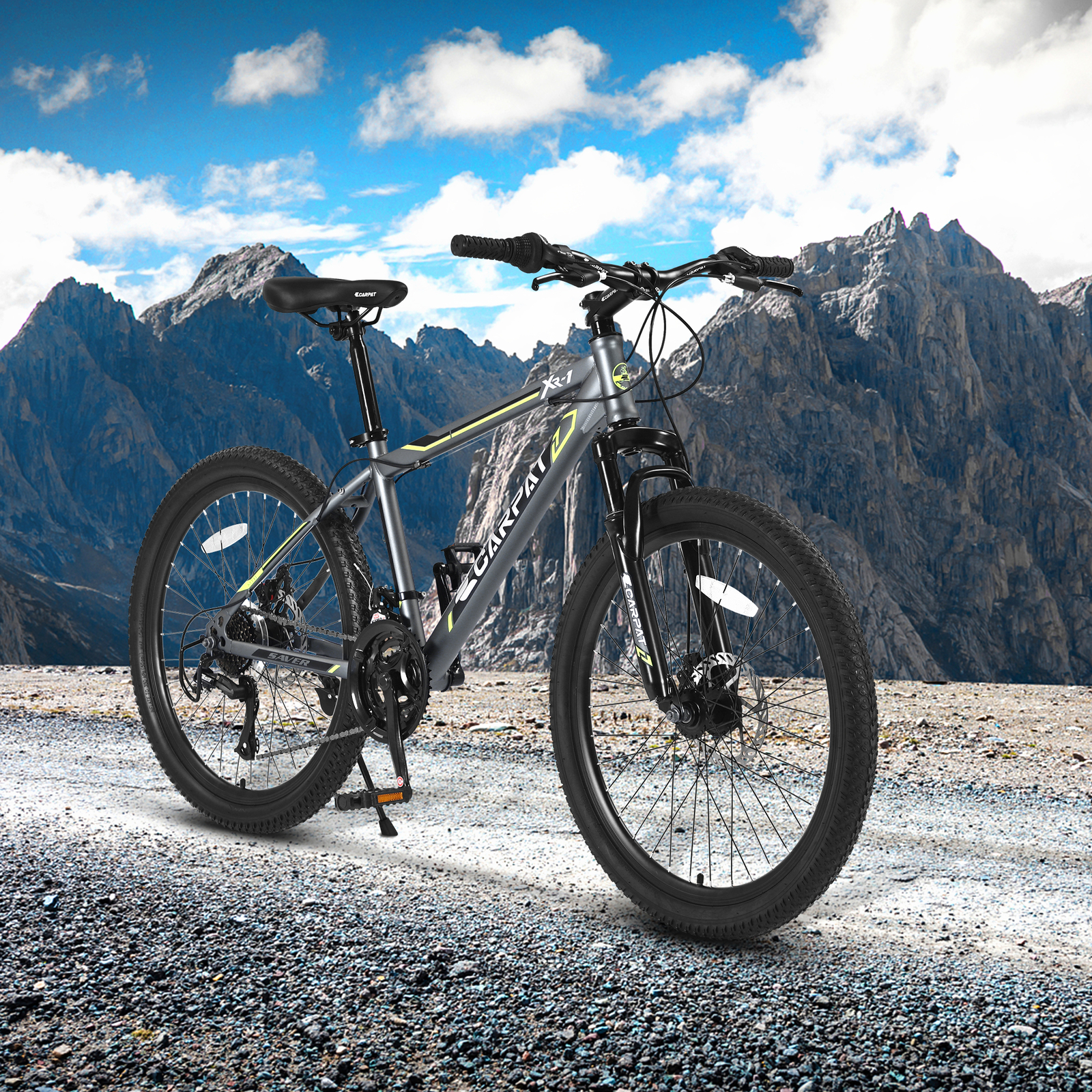24" MTB Bike Steel Frame 21 Speed Bicycle w/ Daul Disc Brakes & Front Suspension