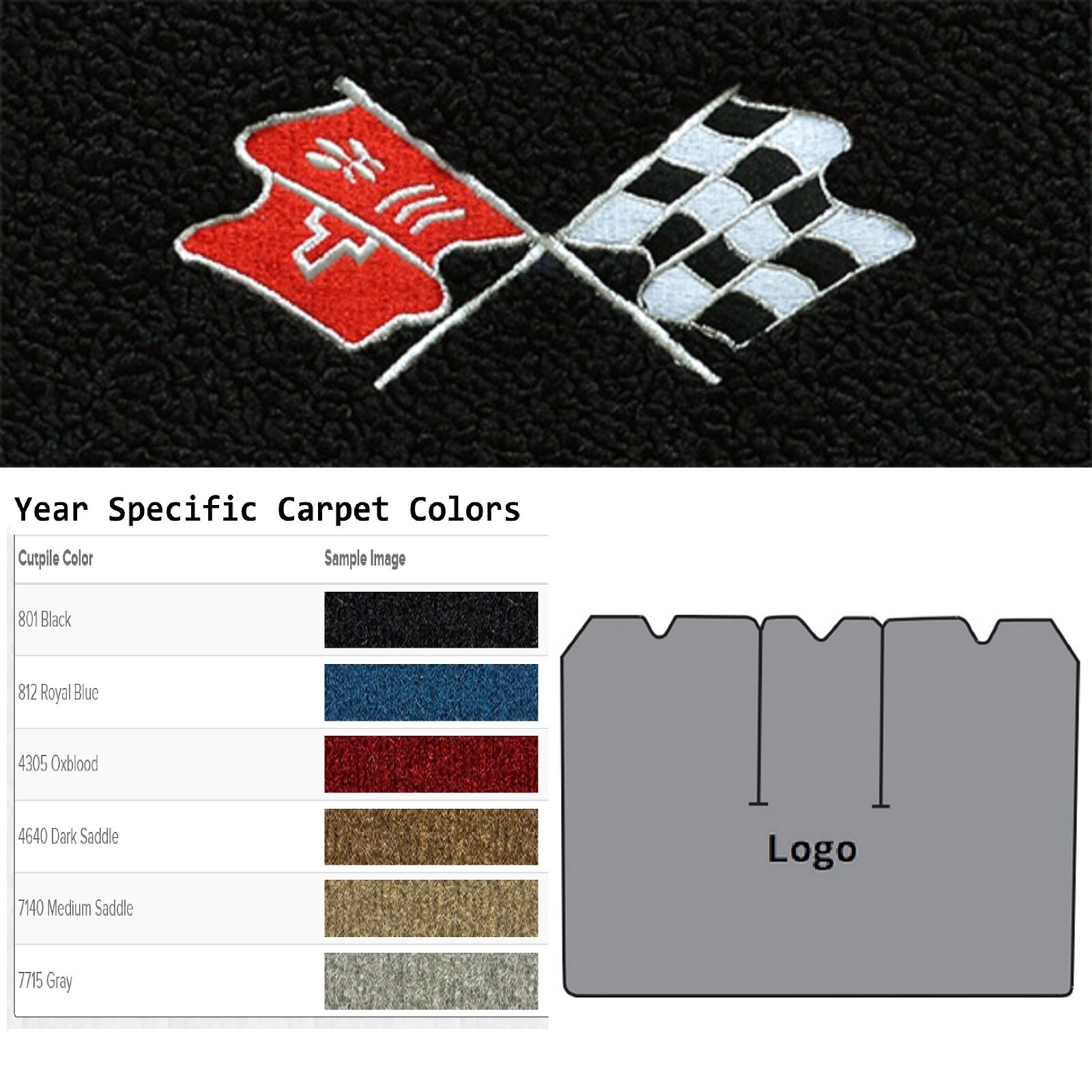 ACC 1968-1977 Chevrolet Corvette Cross Flags Logo Cutpile Carpet Cargo Mat