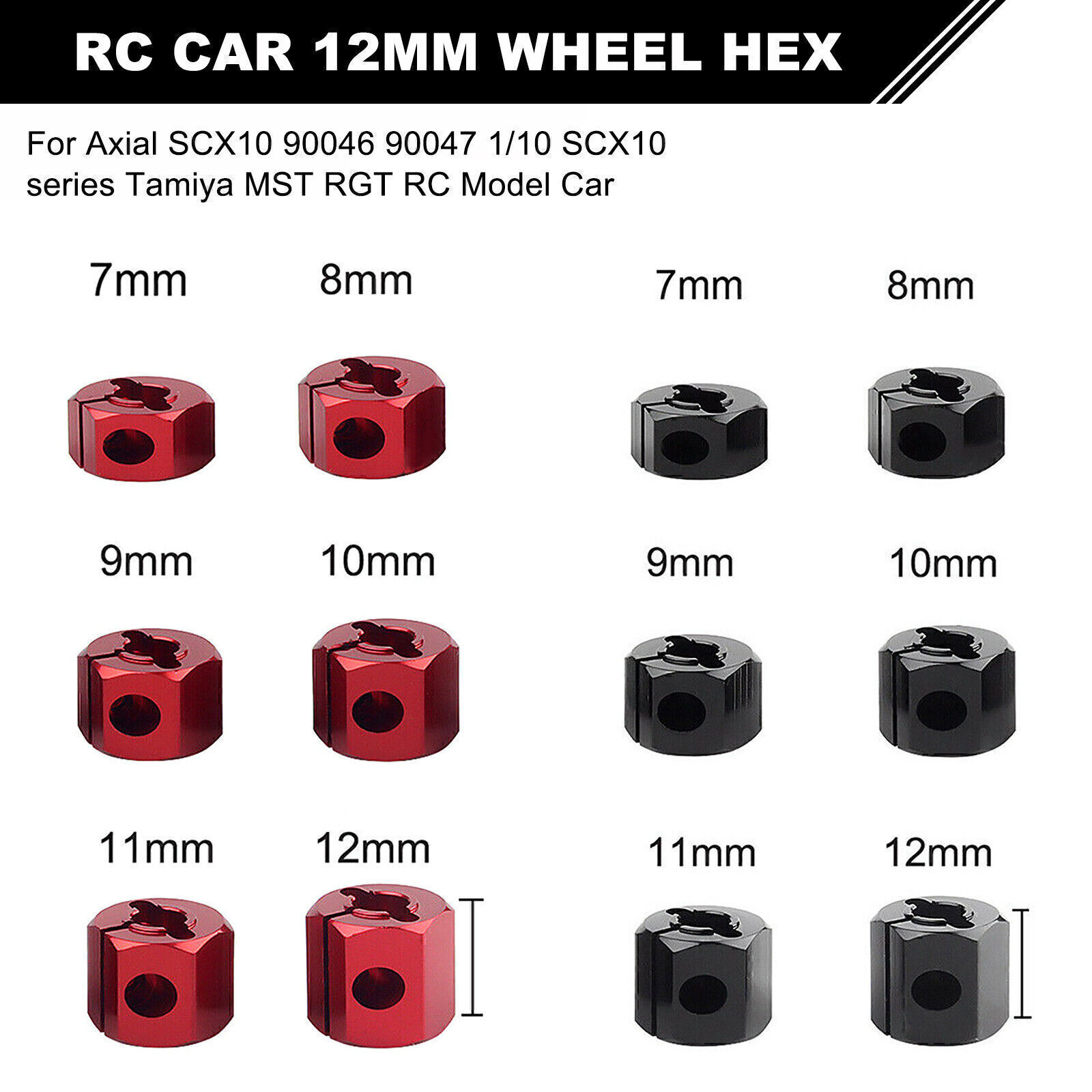 4PC 12MM Wheel Hex Hub Thickness 7-12mm For 1/10 RC Axial SCX10 90046 Tamiya MST