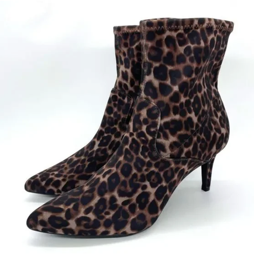 Nordstrom 1901 Ingram Leopard Print Neoprene Sock Booties Heeled Boots 6.5 NWOB