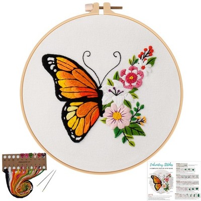 Floral Butterfly Embroidery Kit for Beginners Nature Craft DIY Set