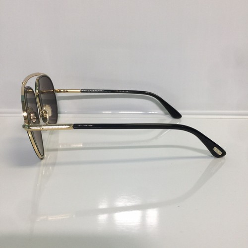 Pre-owned Tom Ford Curtis Tf748 01d Shiny Black Gold Aviator Polarized Sunglasses 59mm In Green