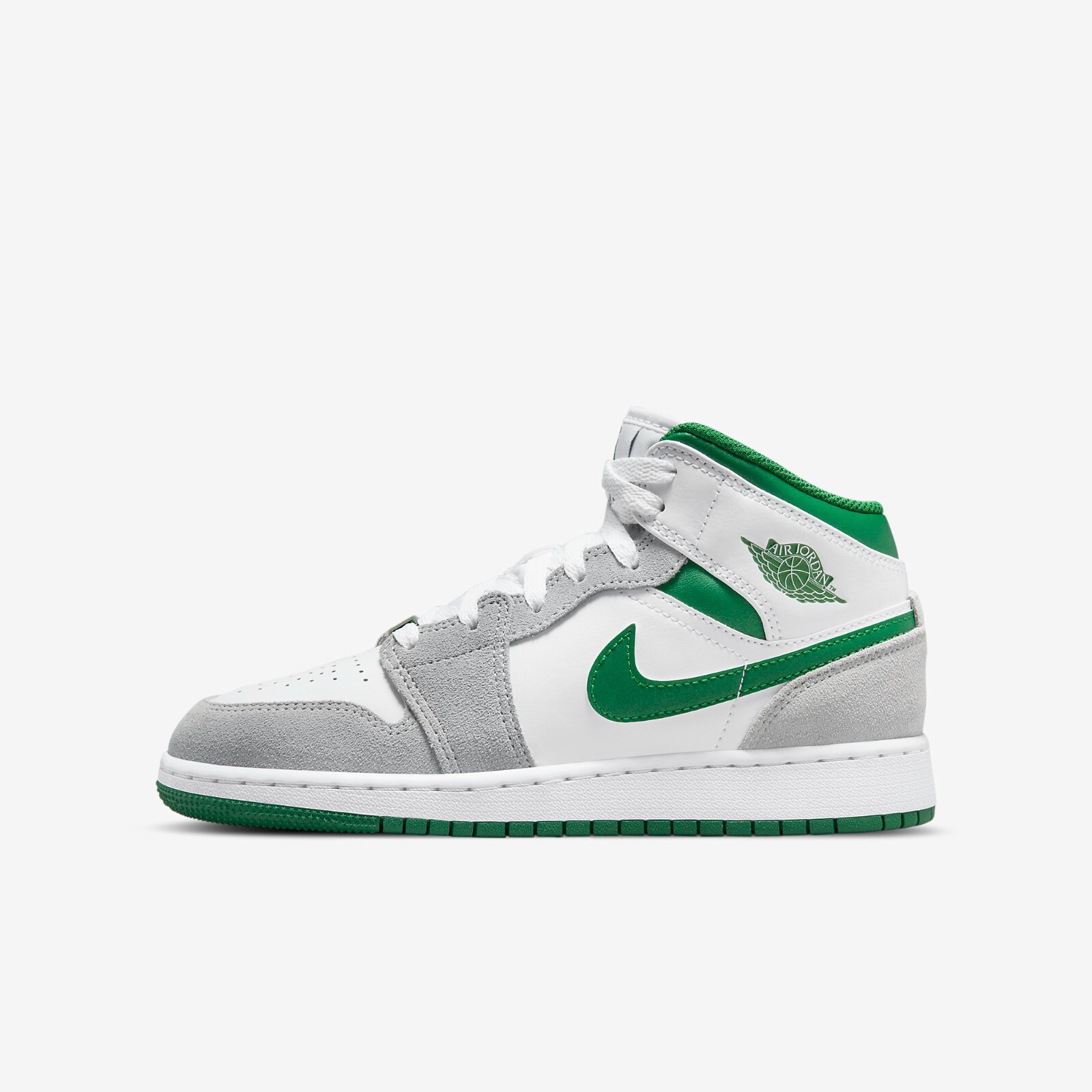 

Кроссовки Nike Air Jordan 1 Mid SE Pine Green Light Smoke Grey GS DC7248-103, White/pine green-light smoke grey, Air Jordan 1 Mid SE