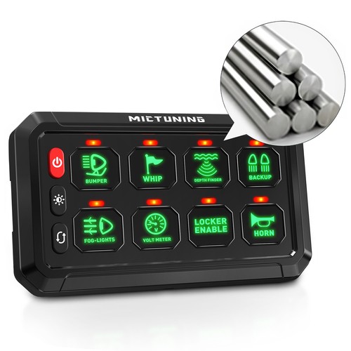 MICTUNING 8 Gang Switch Panel Green LED Light Bar Relay System Marine Boat 24v