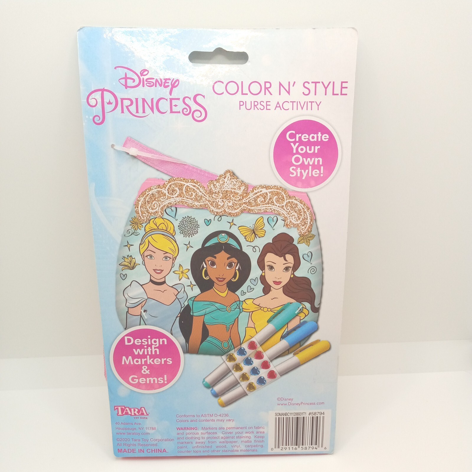 Girls Tiara Disney princess Color N Style Small Purse Activity W Markers & Gems