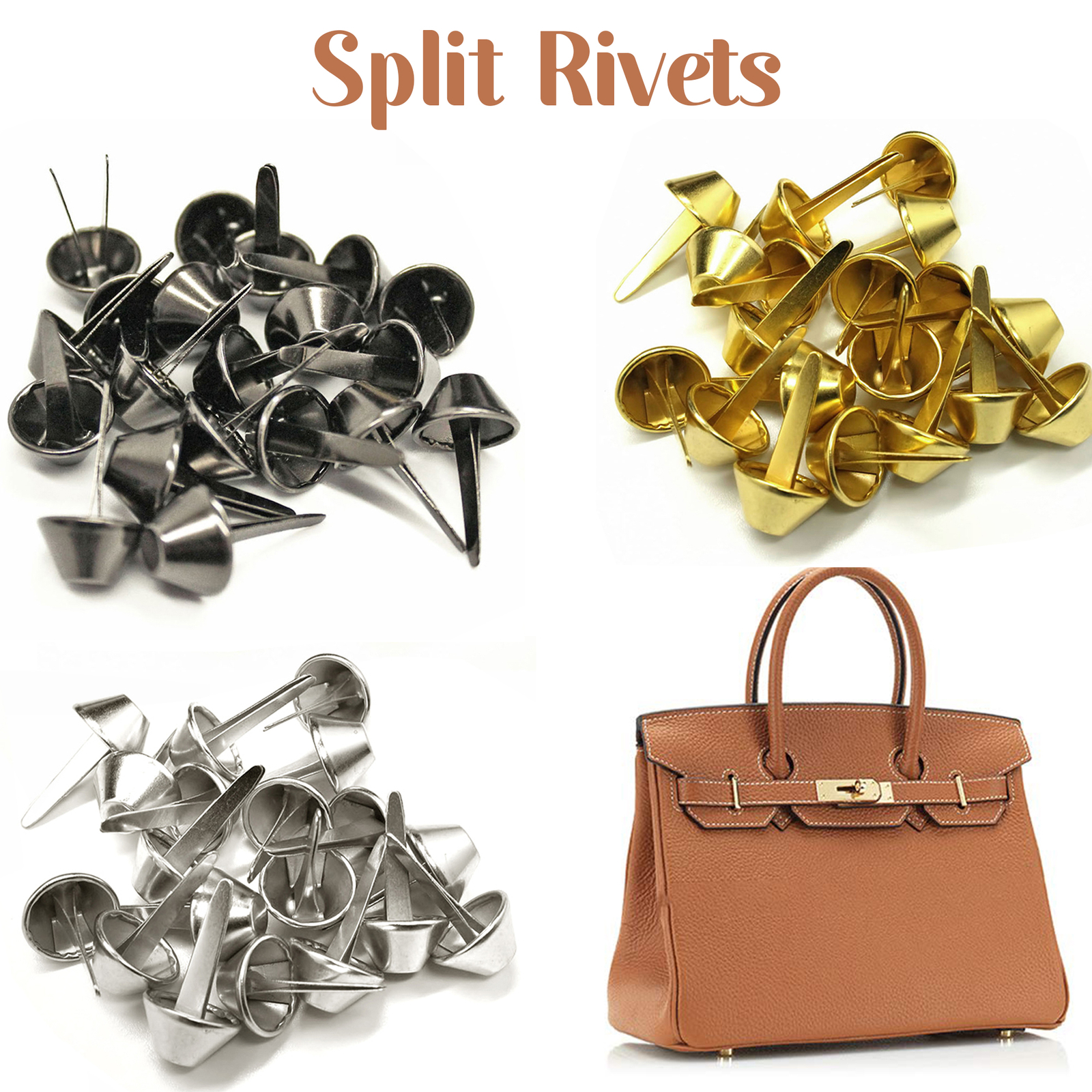 Split Rivets Brass Plated Head Cone Studs Crafts Bags Harness Pack of 50 rivets