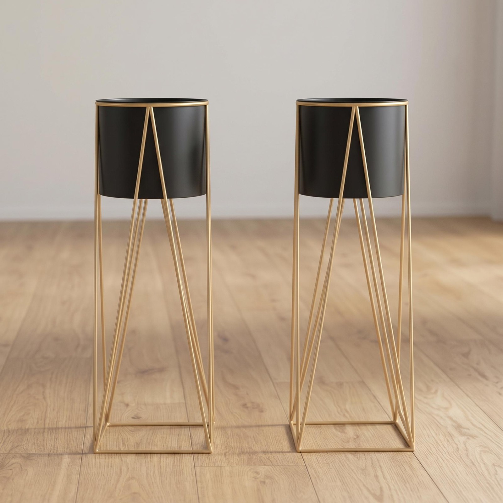 SOGA 2X 70cm Gold Metal Plant Stand with Black Flower Pot Corner Shelving Rack