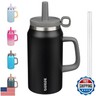 BJPKPK 50oz Insulated Tumbler with Handle Stainless Steel Travel Coffee Mug with Lid Reusable Large Water Bottle with Straw,Black