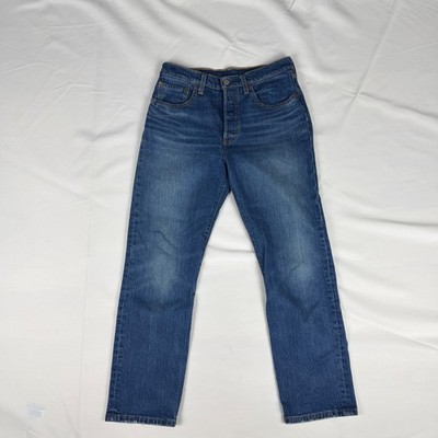 Levis 501 Original Fit Straight Leg Blue Denim Button Fly Jeans Mens 29x32
