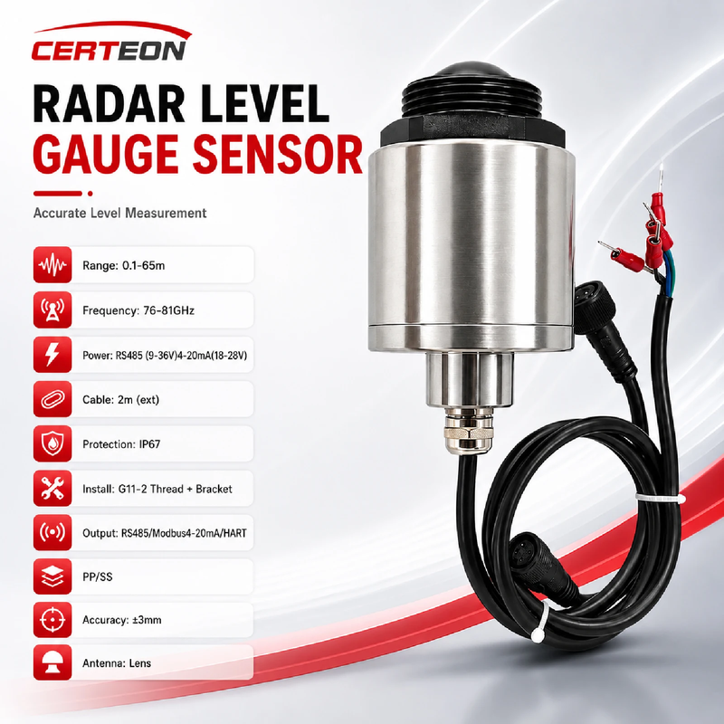 80GHz Radar Level Sensor Non Contact Water Level Meter RS485 4-20mA Stainless St