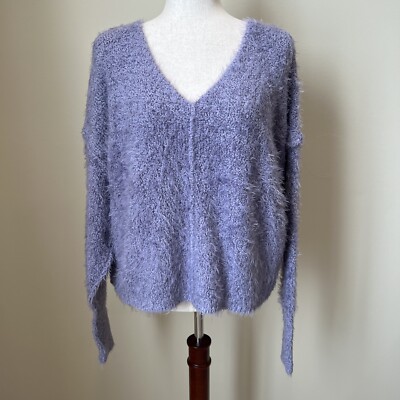 FREE PEOPLE Icing Pullover Falling Star Purple V-Neck Eyelash Sweater XS NWT
