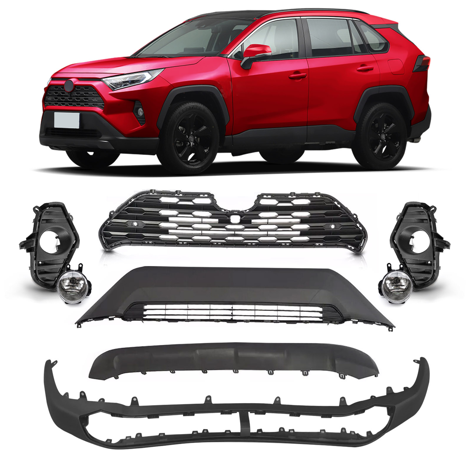 7PCS For Toyota RAV4 2019-2022 Front Bumper Upper Lower Grille Fog