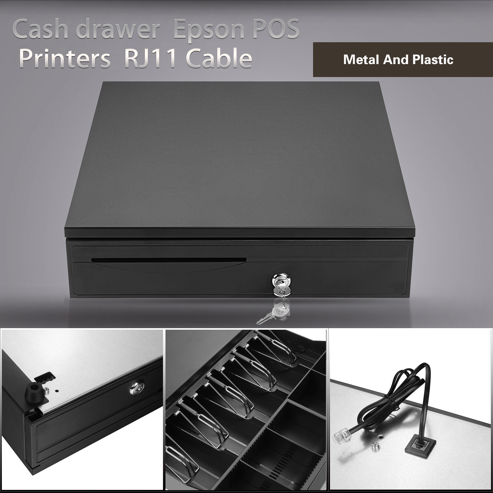5 Bill 5 Coin Cash Drawer Box Works Compatible Epson Tray Pos