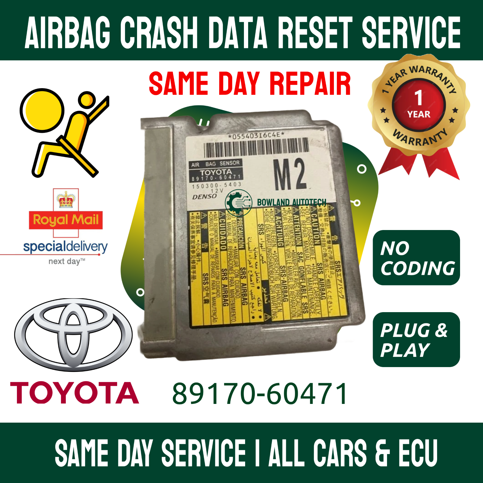 TOYOTA 89170-60471 Airbag ECU Crash Data Reset Service – SRS Module Repair
