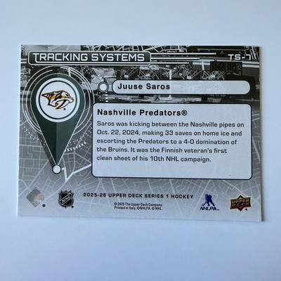 2025 Upper Deck Series 1 #TS-7 Juuse Saros Tracking Systems