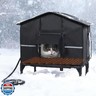 Veehoo Outdoor Heated Cat House Weatherproof, Outside Insulated Feral Cat Shelter with Elevated Base, Waterproof Eaves and Escape Door for Stray Barn Cats, 20.9