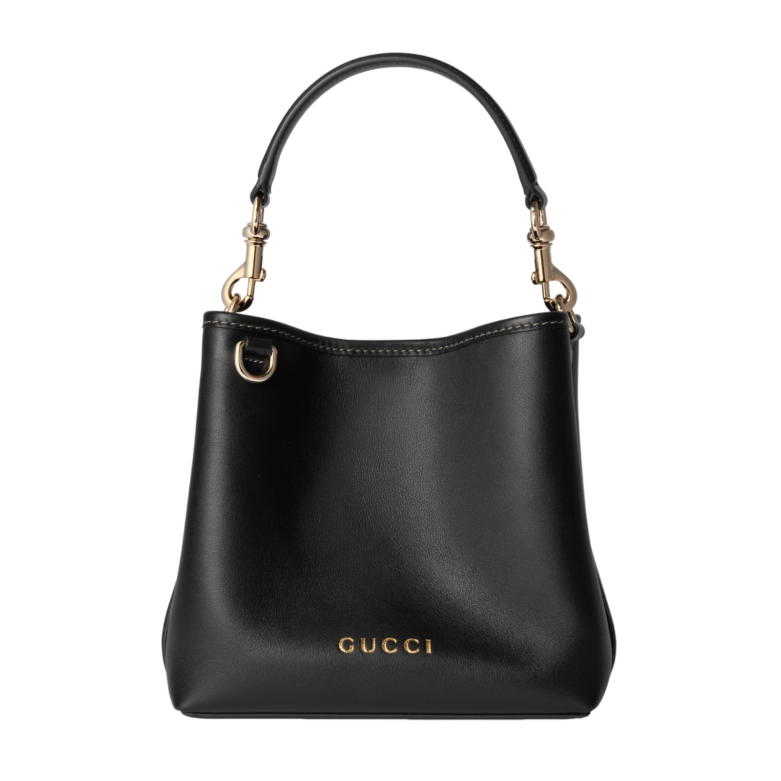 ショルダーバッグ・ポシェット GUCCI BLACK LEATHER SMALL BUCKET BAG Gucci Emblem Small $2450 Black Leather Bucket Bag New And