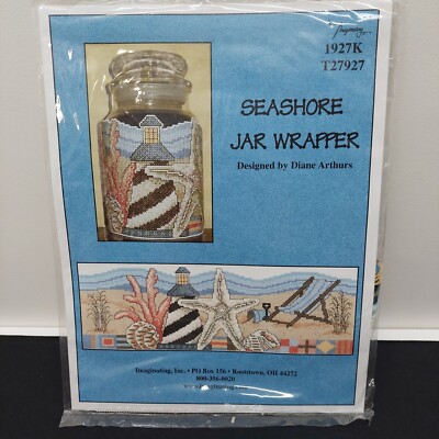 NOS SEASHORE JAR WRAPPER Counted Cross Stitch Kit #1927K Ocean LightHouse