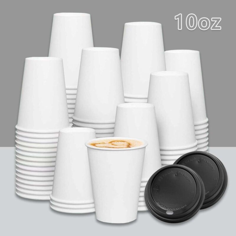 10 Oz Disposable Paper Cups Paper Coffee Cups With Lids Hot White 1000 PACK