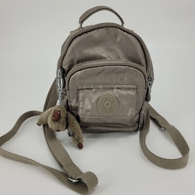 Kipling Alber 3 in 1 Mini Convertible Backpack Bag Purse Monkey Keychain Taupe