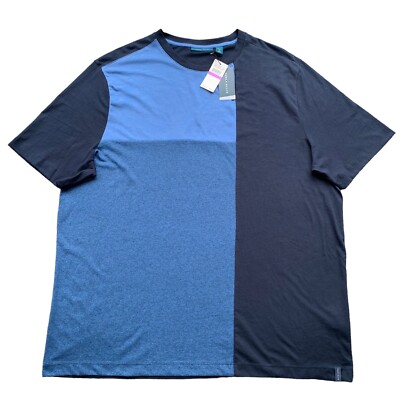 Perry Ellis Mens Crew Neck T-Shirt Color Block Dark Sapphire Size XXL Blue