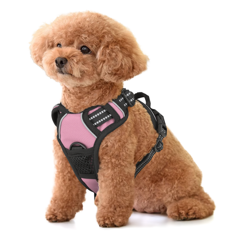 Pink Durable Reflective Pet Dog Harness w/ Handle No Pull for Confident Control