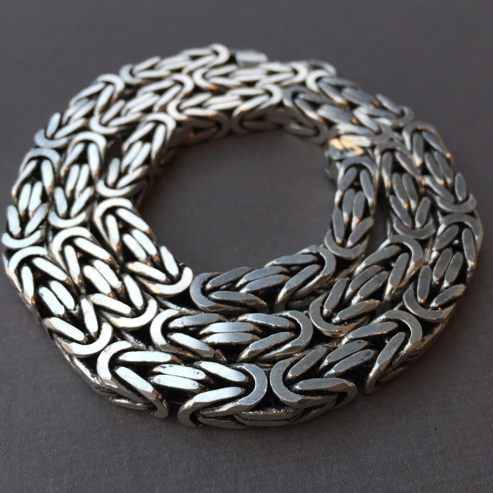 Pre-owned Handmade Mens Bali Byzantine Box Chain Necklace Oxide 377gr 28inch  In Silver