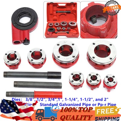 BSPT Pipe Threader 3/8'' to 2'' Dies Set Threading Tool Ratchet w/ Handle 7-Sizes
