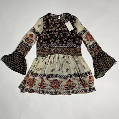 Zara Women's Patchwork Chiffon Dress Boho Festival Art to Wear Size S NWT