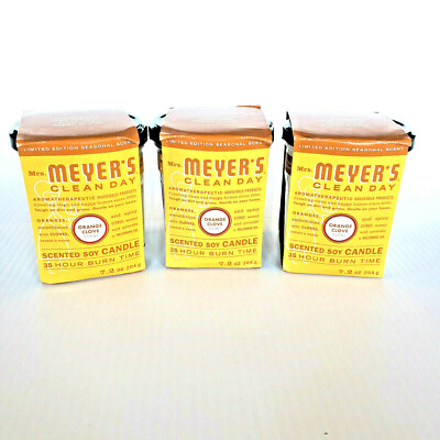 MRS MEYERS Clean Day ORANGE CLOVE Scented Soy Candle Lot Of 3 - 7.2 oz Each