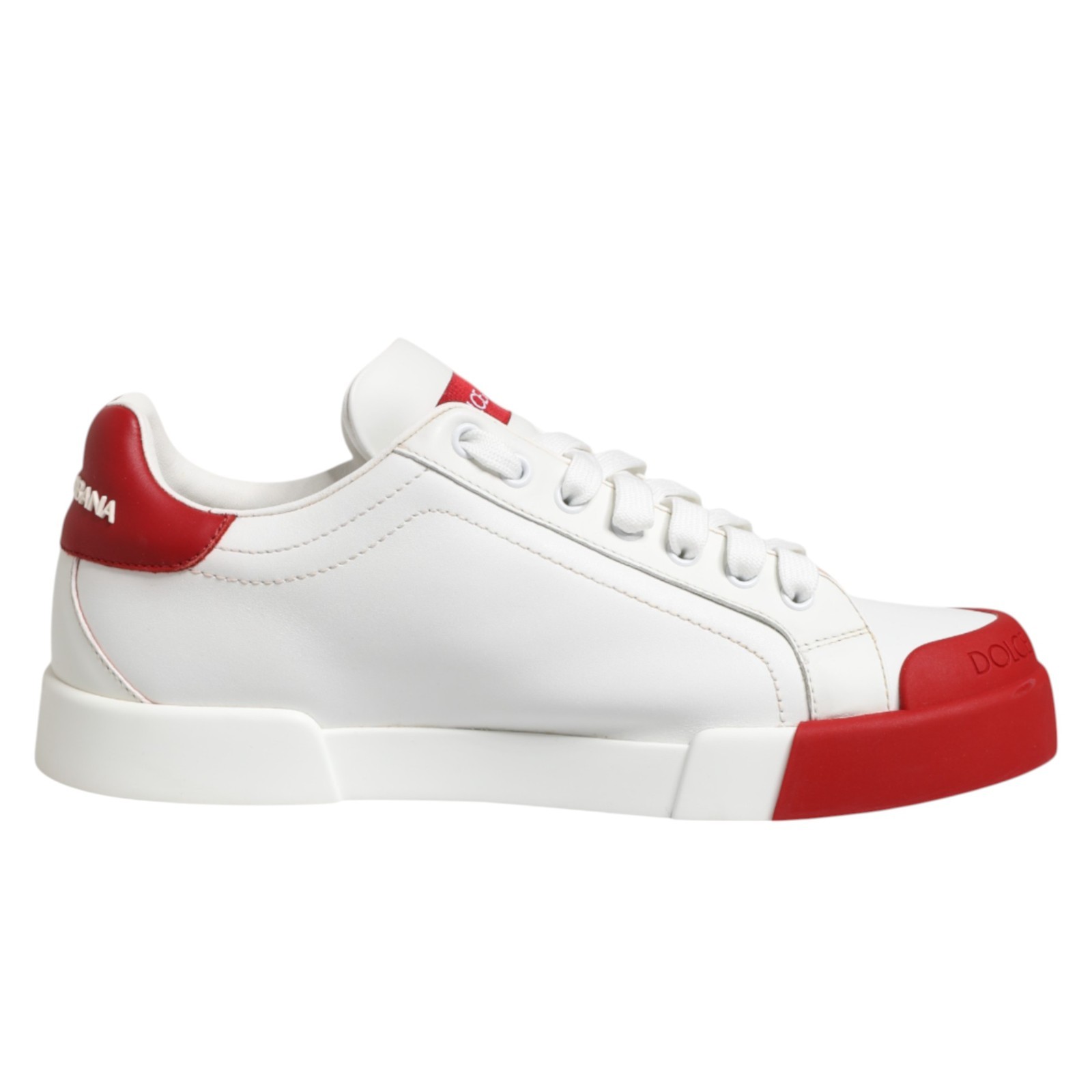 DOLCE & GABBANA Shoes White Red Leather Lace Up Sneakers