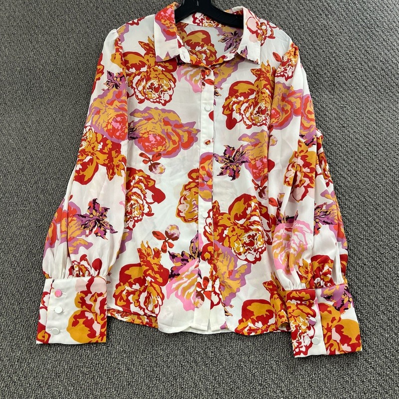 Women's Long Sleeve Button Down Floral Blouse with Cuffs Top
