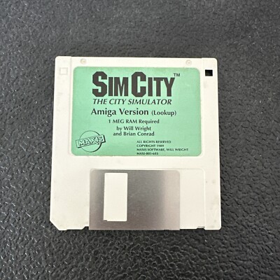 Maxis Sim City Game Disk for Commodore Amiga Computers A1000 600 3000 1200 4000