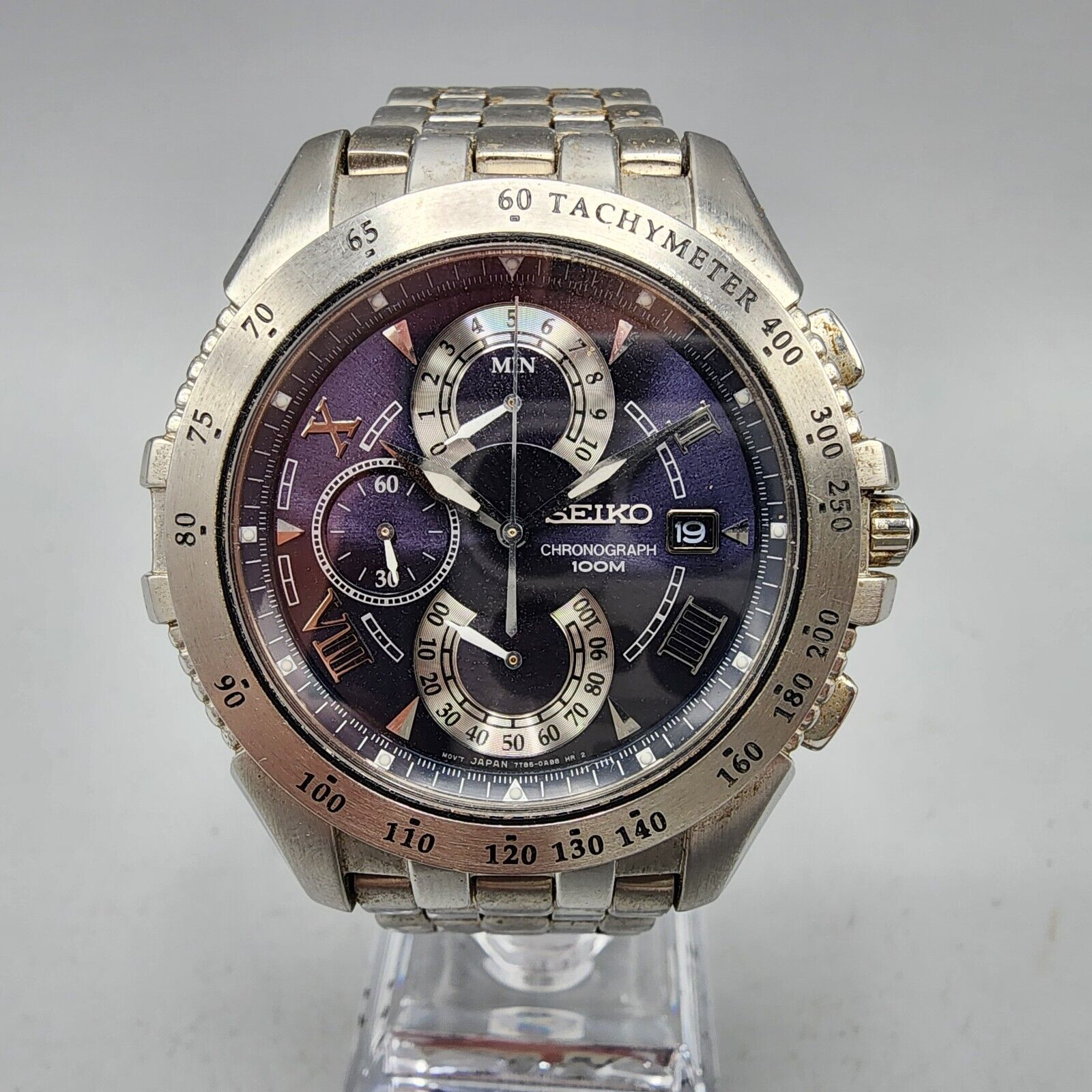 Seiko Chronograph Watch Men 41mm Blue Dial Silver Tone Date Seiko Chronograph Watch Men 41mm Blue Dial Silver Tone Date