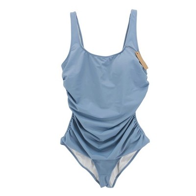 NWT SHAPELLX Swimsuit One-Piece Shaping Swimwear Blue Ruched Sides LARGE