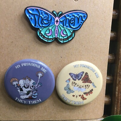 3 PC Pronoun Badges Pins Gender Identity 1'' Round Pinback Button New They/Them