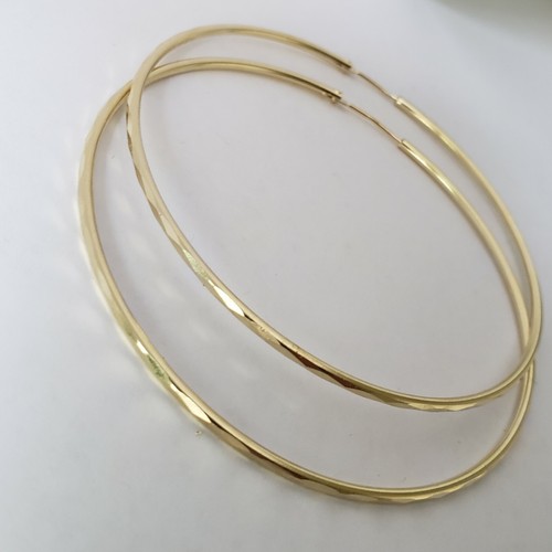 Pre-owned Handmade Big Large Diamond Cut Real 14k Yellow Goldhoop Earrings 2.75 Inches 70mm Long