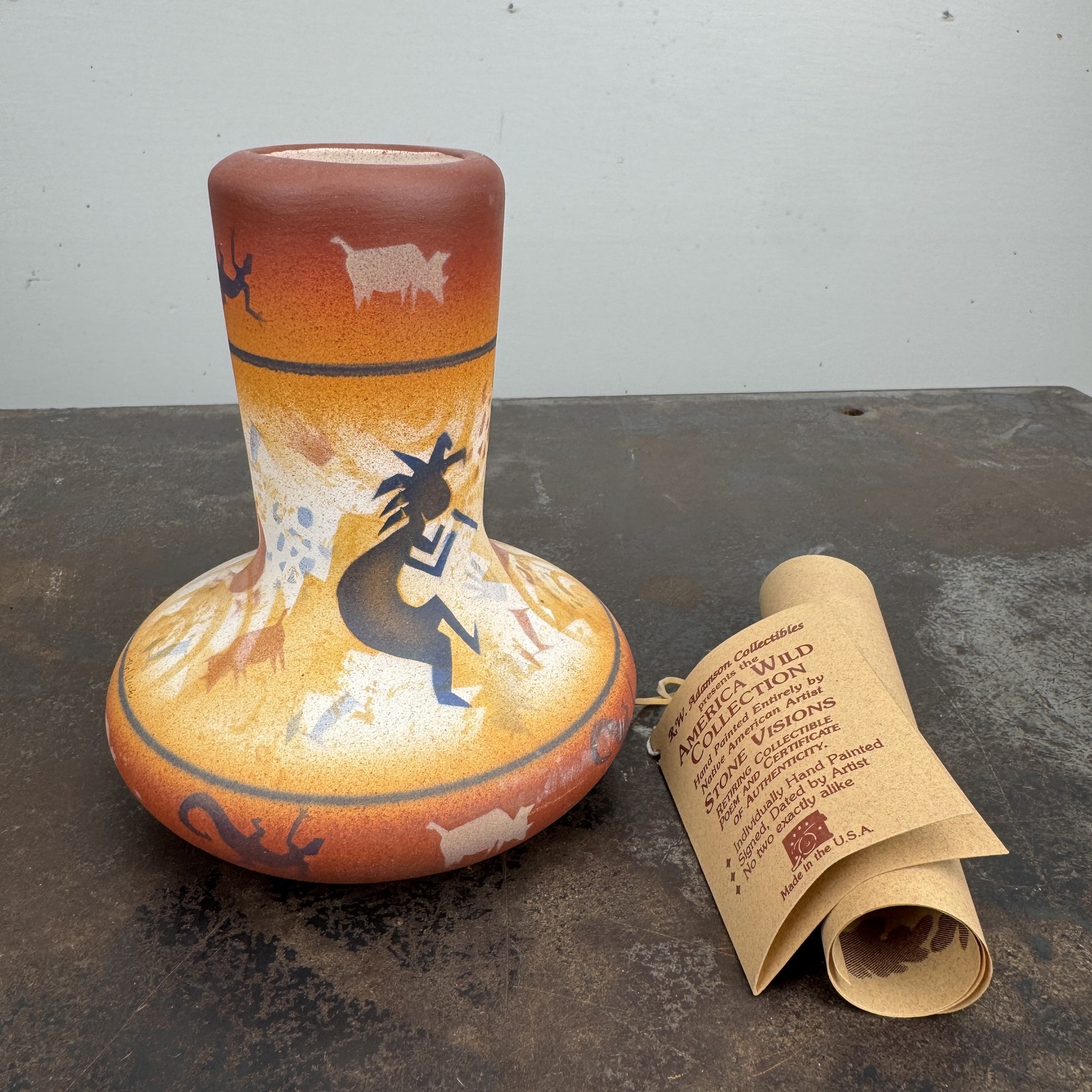 Native American Ceramic Painted America Wild Collection R. W. Adamson Vase 5.25"