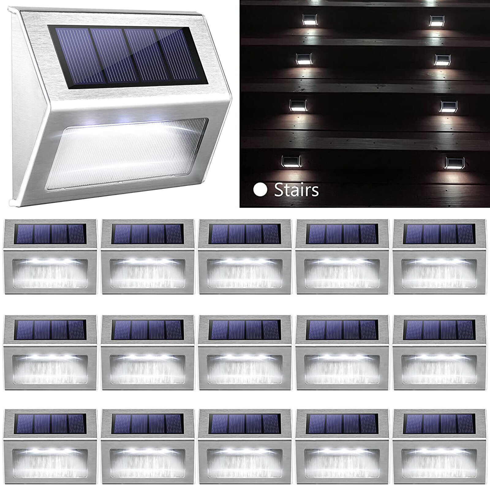 16x Solar Steps Lights 3 Side Dust to Dawn Solar Deck Lights Stainless Steel