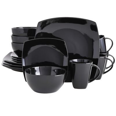 Gibson Elite Lounge Reactive Glaze Stoneware Dinnerware Set, Soho Square, Black