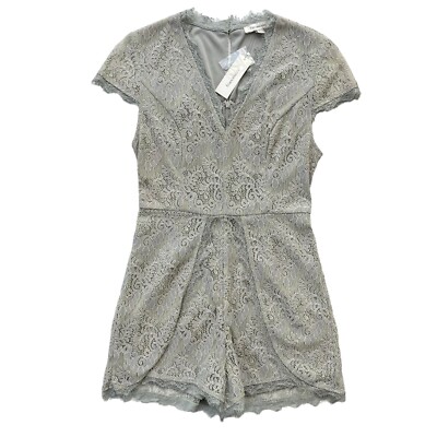 Francesca s Women s Medium Mint Lace Short Cap Sleeves V-neck Fully Lined Romper