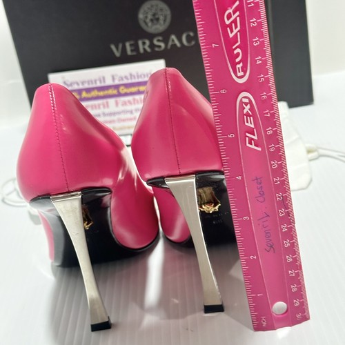 Pre-owned Versace Pin Point Leather Pointed Toe Pump Heels Pink Size 38/ 8 $1,325