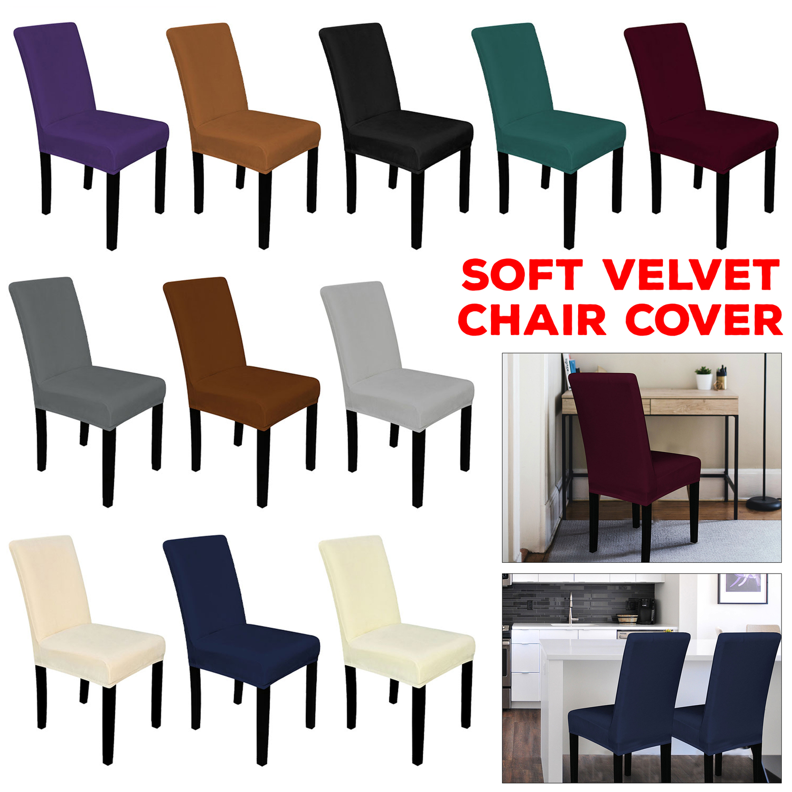 Velours Esszimmerstuhl Sitzbezüge Spandex Husse Bankett Zuhause Schutz Stretch