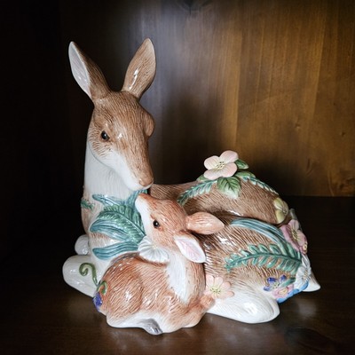 Fitz and Floyd Woodland Spring Deer, Doe & Fawn Candy Dish NIB