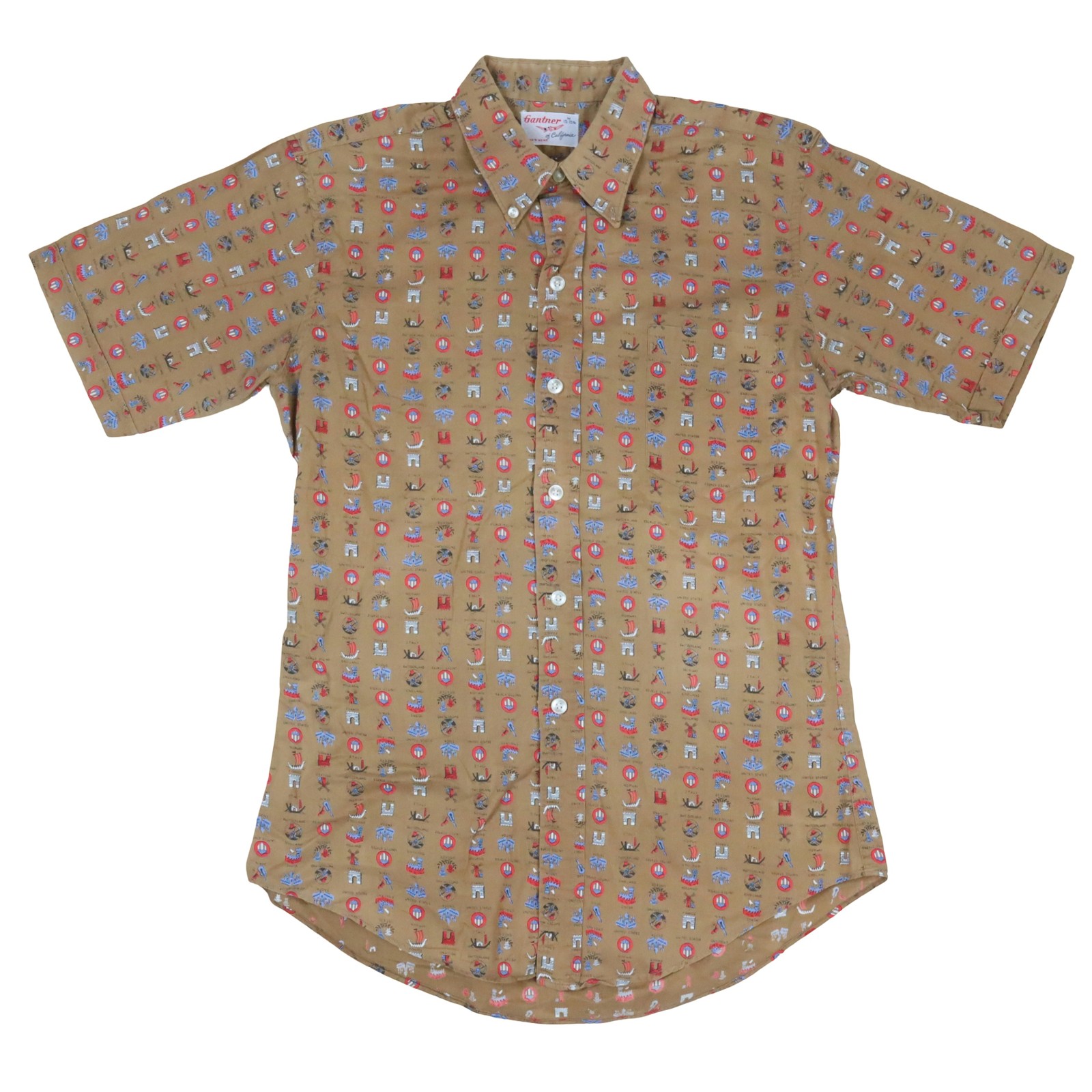 Vintage Gantner California Button Down Shirt Countries Print 1970s Men's Medium